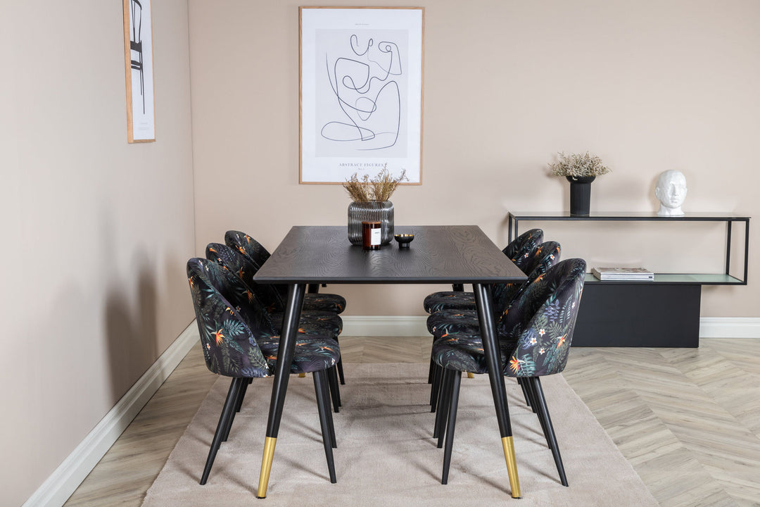 Venture Home Dipp Dining Table - 180*90cm - Black / Black Brass+Velvet Dining Chair - Black Flower fabric_6