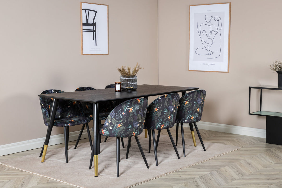 Venture Home Dipp Dining Table - 180*90cm - Black / Black Brass+Velvet Dining Chair - Black Flower fabric_6