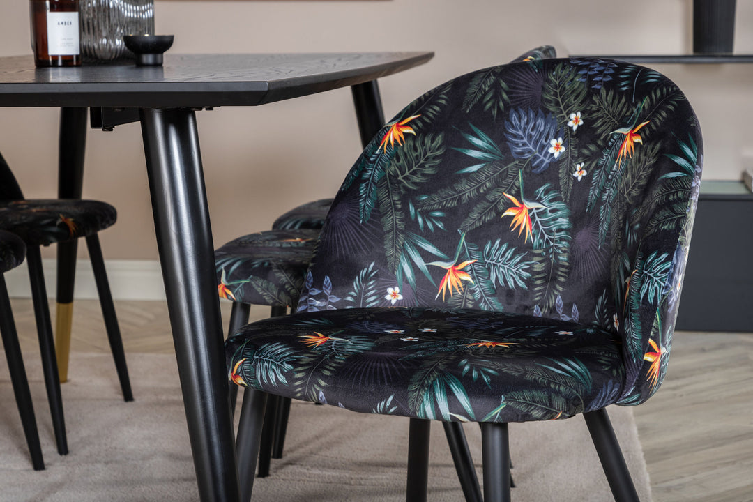 Venture Home Dipp Dining Table - 180*90cm - Black / Black Brass+Velvet Dining Chair - Black Flower fabric_6