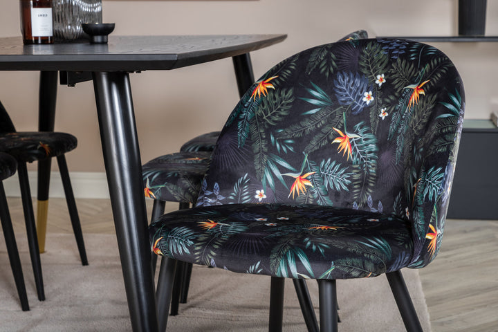 Venture Home Dipp Dining Table - 180*90cm - Black / Black Brass+Velvet Dining Chair - Black Flower fabric_6