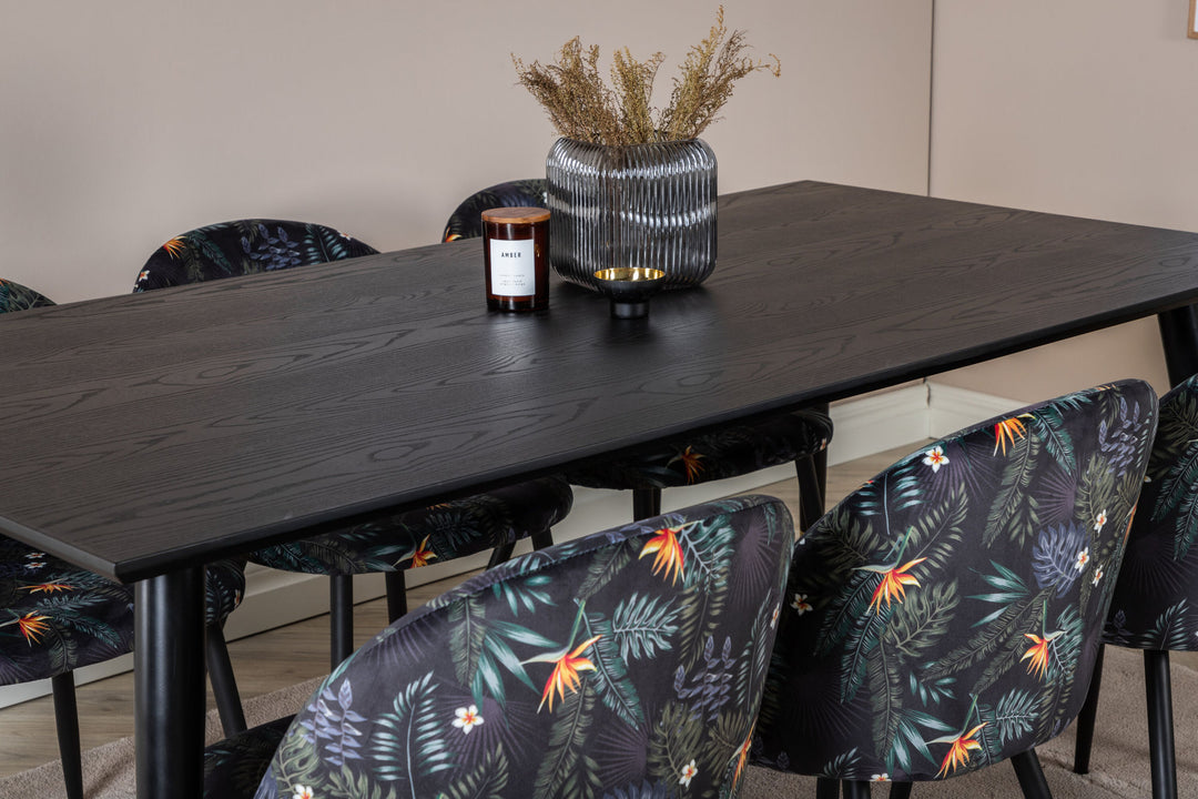 Venture Home Dipp Dining Table - 180*90cm - Black / Black Brass+Velvet Dining Chair - Black Flower fabric_6