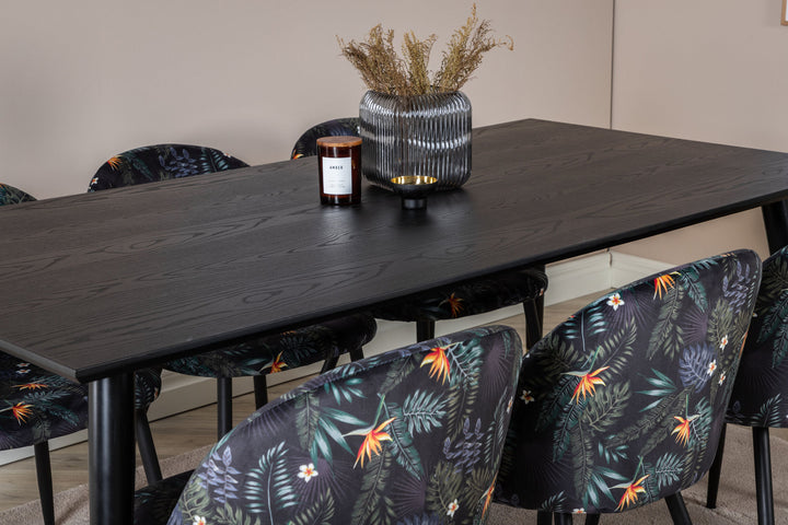 Venture Home Dipp Dining Table - 180*90cm - Black / Black Brass+Velvet Dining Chair - Black Flower fabric_6