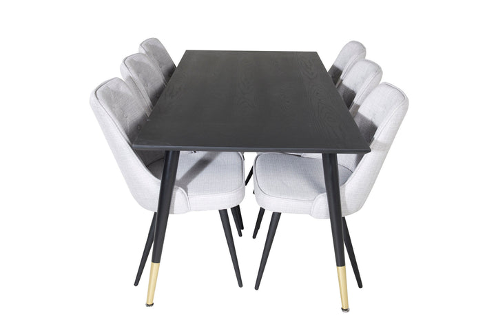 Venture Home Dipp Dining Table - 180*90cm - Black / Black Brass+Velvet Deluxe Dining Chair - Black Legs - Light Grey Fabric_6