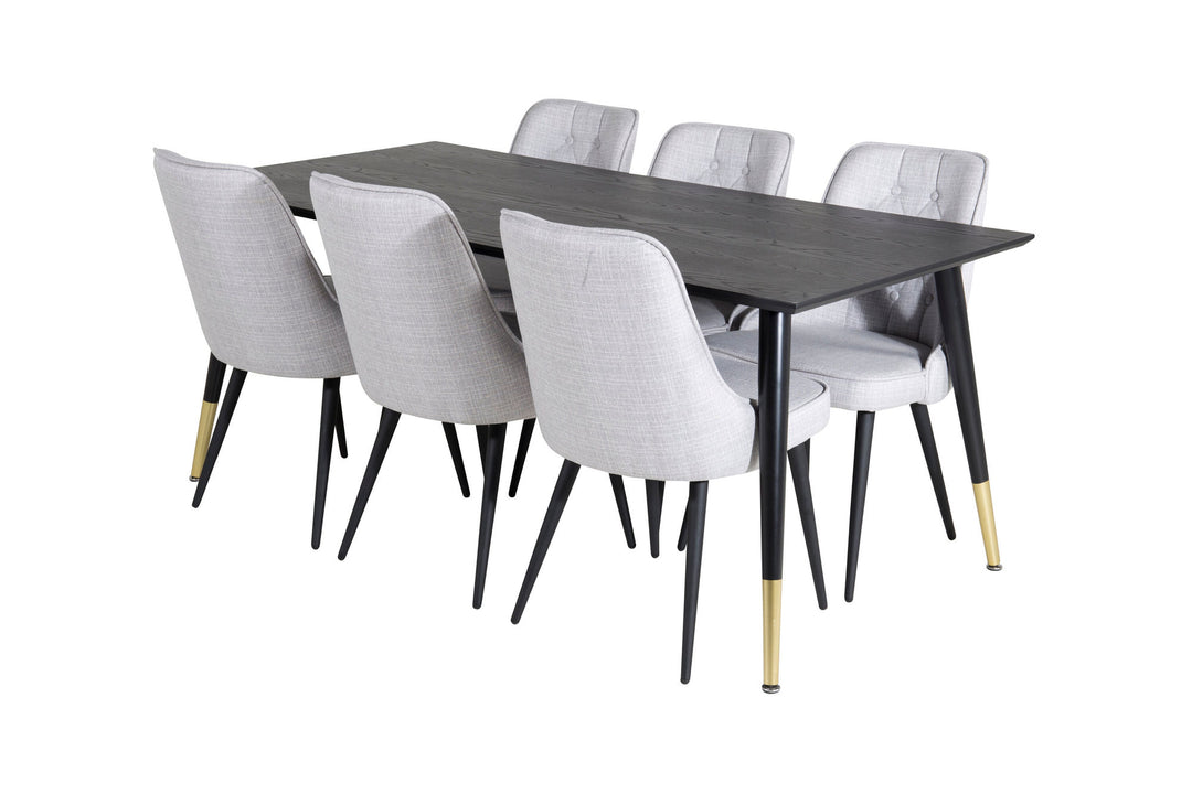 Venture Home Dipp Dining Table - 180*90cm - Black / Black Brass+Velvet Deluxe Dining Chair - Black Legs - Light Grey Fabric_6