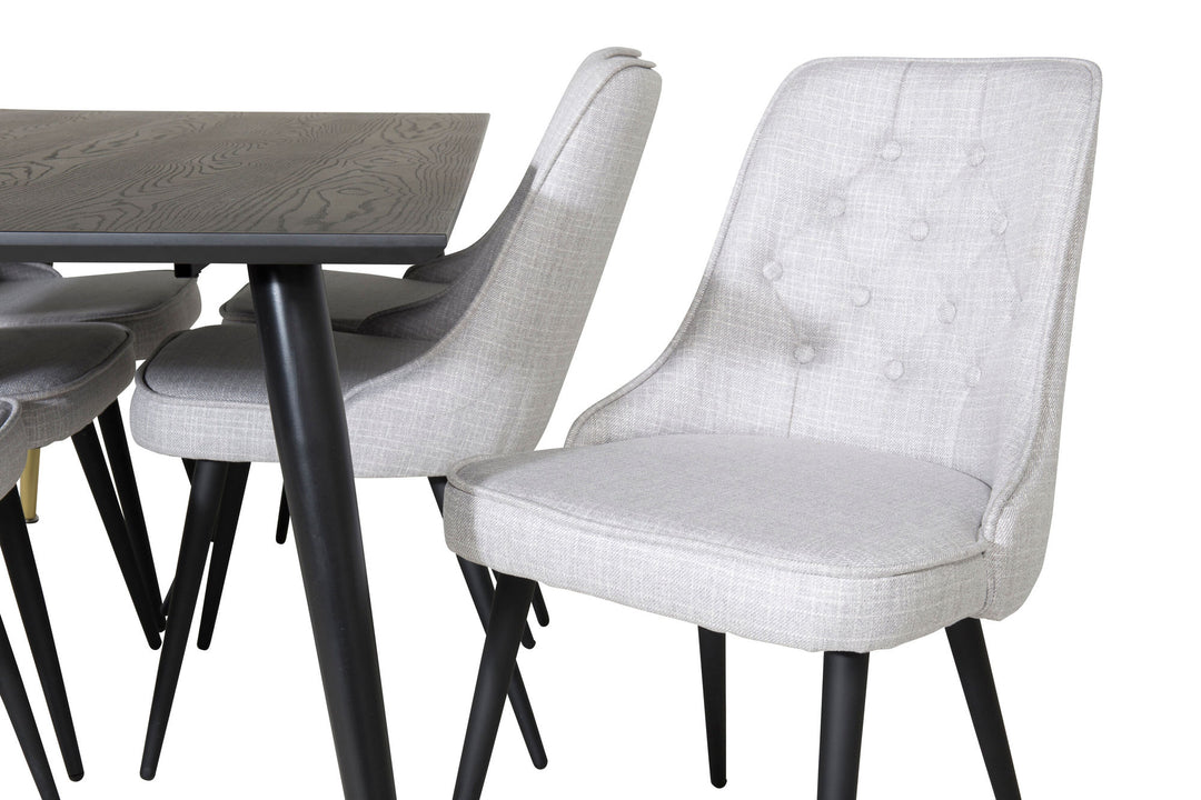 Venture Home Dipp Dining Table - 180*90cm - Black / Black Brass+Velvet Deluxe Dining Chair - Black Legs - Light Grey Fabric_6