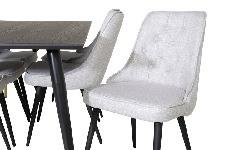 Venture Home Dipp Dining Table - 180*90cm - Black / Black Brass+Velvet Deluxe Dining Chair - Black Legs - Light Grey Fabric_6