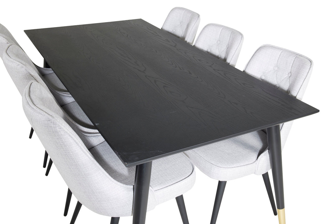 Venture Home Dipp Dining Table - 180*90cm - Black / Black Brass+Velvet Deluxe Dining Chair - Black Legs - Light Grey Fabric_6