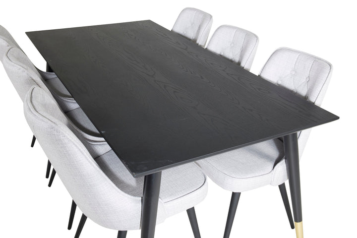Venture Home Dipp Dining Table - 180*90cm - Black / Black Brass+Velvet Deluxe Dining Chair - Black Legs - Light Grey Fabric_6