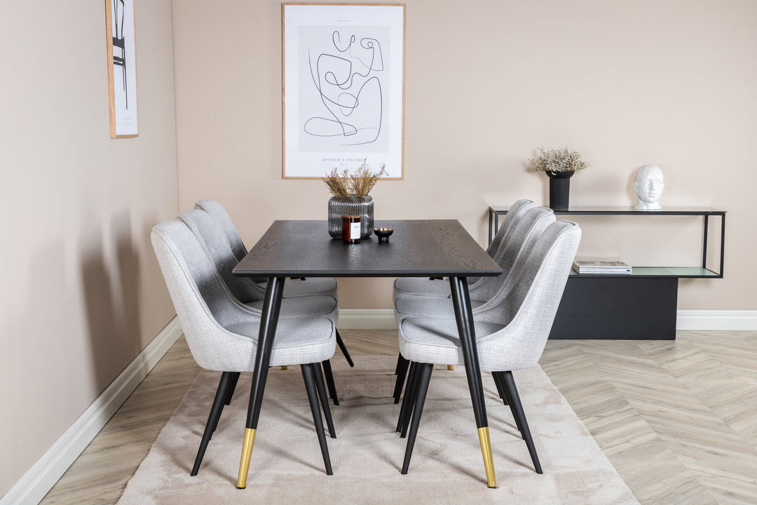 Venture Home Dipp Dining Table - 180*90cm - Black / Black Brass+Velvet Deluxe Dining Chair - Black Legs - Light Grey Fabric_6