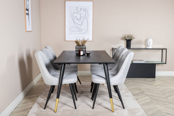 Venture Home Dipp Dining Table - 180*90cm - Black / Black Brass+Velvet Deluxe Dining Chair - Black Legs - Light Grey Fabric_6