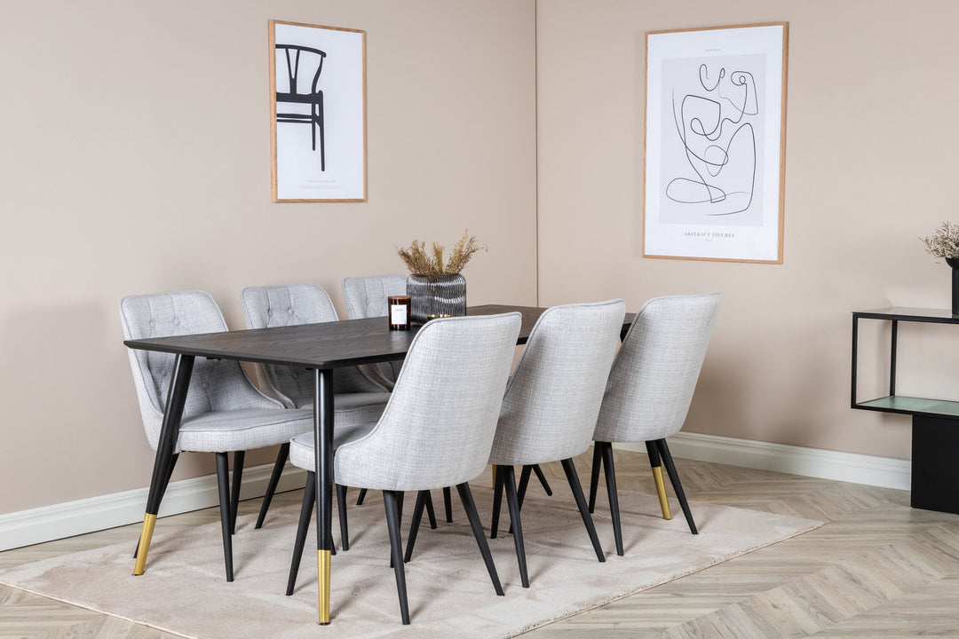 Venture Home Dipp Dining Table - 180*90cm - Black / Black Brass+Velvet Deluxe Dining Chair - Black Legs - Light Grey Fabric_6