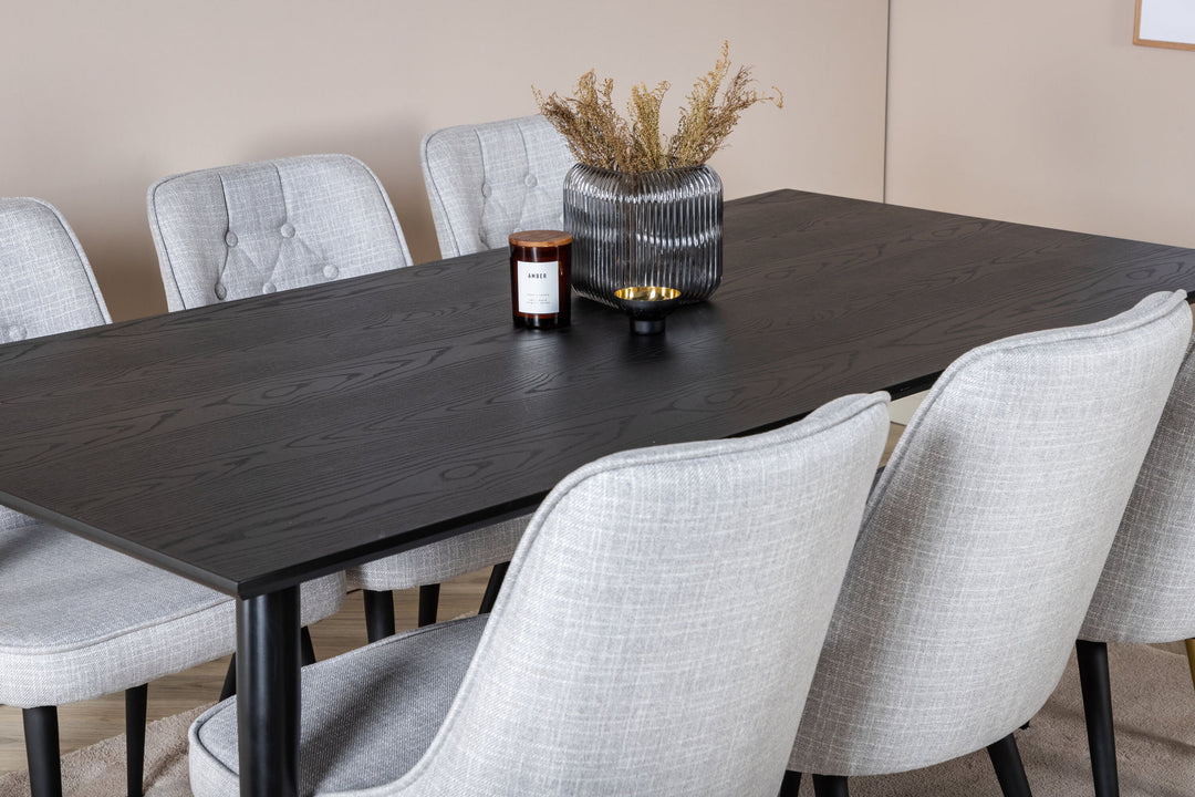Venture Home Dipp Dining Table - 180*90cm - Black / Black Brass+Velvet Deluxe Dining Chair - Black Legs - Light Grey Fabric_6
