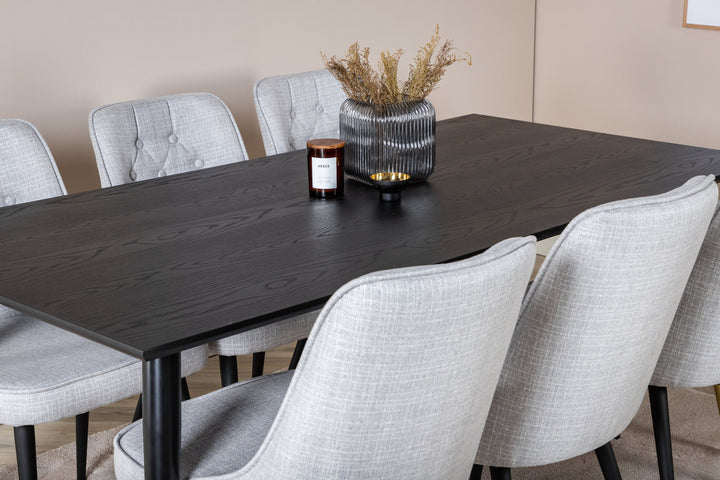 Venture Home Dipp Dining Table - 180*90cm - Black / Black Brass+Velvet Deluxe Dining Chair - Black Legs - Light Grey Fabric_6