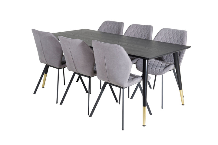 Venture Home Dipp Dining Table - 180*90cm - Black / Black Brass+Gemma Dining Chair - Black Legs - Grey Fabric_6