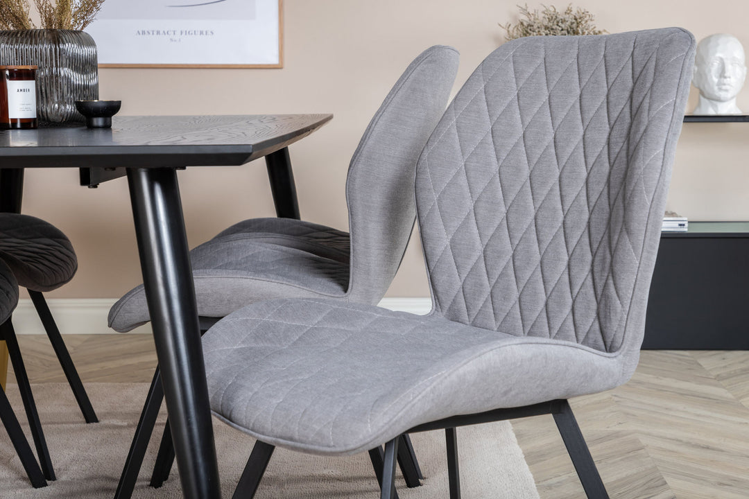Venture Home Dipp Dining Table - 180*90cm - Black / Black Brass+Gemma Dining Chair - Black Legs - Grey Fabric_6