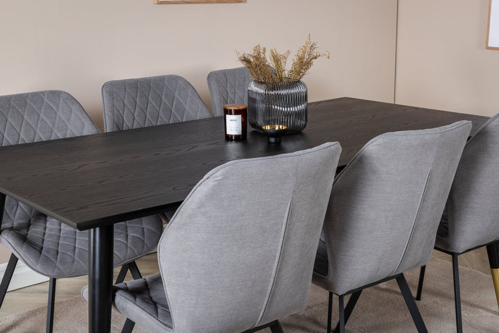 Venture Home Dipp Dining Table - 180*90cm - Black / Black Brass+Gemma Dining Chair - Black Legs - Grey Fabric_6