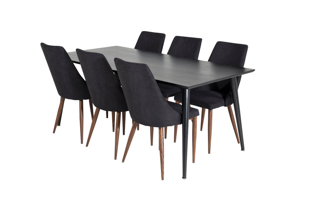Venture Home Dipp Dining Table - 180*90cm - Black Veneer / all black legs +Leone Dining Chair - Walnut legs - Black Fabric_6