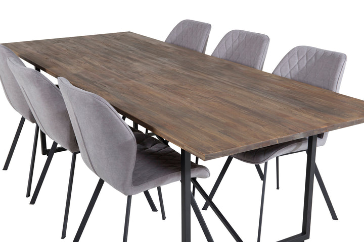 Venture Home Padang Dining Table - 250*100*H76 - Dark Teak / Black+Gemma Dining Chair - Black Legs - Grey Fabric_6
