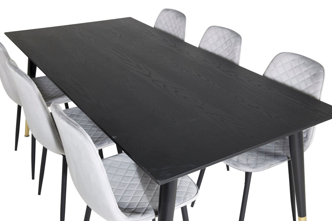 Venture Home Dipp Dining Table - 180*90cm - Black / Black Brass+Polar Diamond Dining Chair - Black Legs - Grey Velvet_6