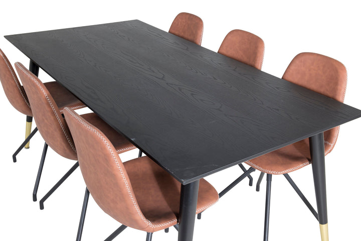 Venture Home Dipp Dining Table - 180*90cm - Black / Black Brass+Polar Dining Chair with Spin function - black Legs - Brown PU - White Stitches_6