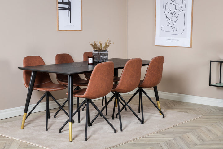 Venture Home Dipp Dining Table - 180*90cm - Black / Black Brass+Polar Dining Chair with Spin function - black Legs - Brown PU - White Stitches_6