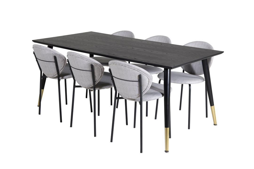 Venture Home Dipp Dining Table - 180*90cm - Black / Black Brass+Vault Dining Chair - Black Legs - Grey Fabric_6