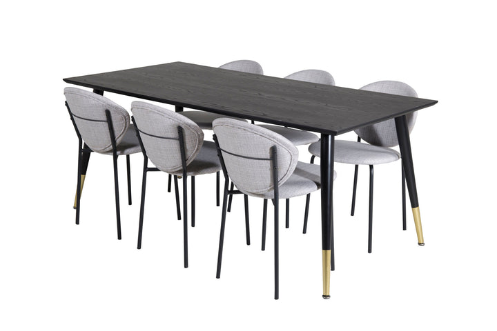 Venture Home Dipp Dining Table - 180*90cm - Black / Black Brass+Vault Dining Chair - Black Legs - Grey Fabric_6
