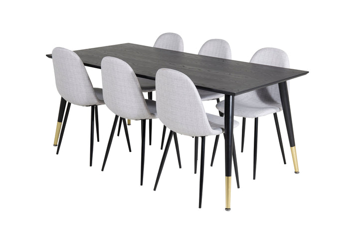 Venture Home Dipp Dining Table - 180*90cm - Black / Black Brass+Polar Dining Chair - Black Legs - Light Grey Fabric_6