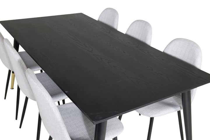 Venture Home Dipp Dining Table - 180*90cm - Black / Black Brass+Polar Dining Chair - Black Legs - Light Grey Fabric_6
