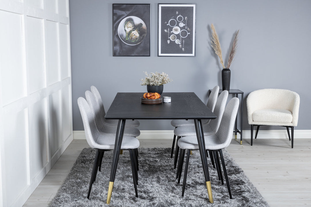 Venture Home Dipp Dining Table - 180*90cm - Black / Black Brass+Polar Dining Chair - Black Legs - Light Grey Fabric_6