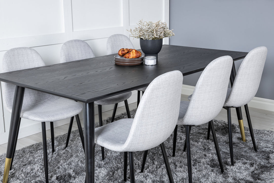 Venture Home Dipp Dining Table - 180*90cm - Black / Black Brass+Polar Dining Chair - Black Legs - Light Grey Fabric_6