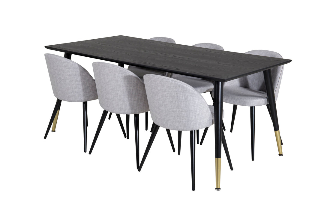 Venture Home Dipp Dining Table - 180*90cm - Black / Black Brass+Velvet Dining Chiar - Black legs - Light GreyFabric_6