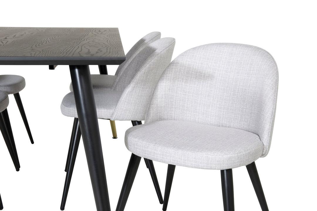 Venture Home Dipp Dining Table - 180*90cm - Black / Black Brass+Velvet Dining Chiar - Black legs - Light GreyFabric_6