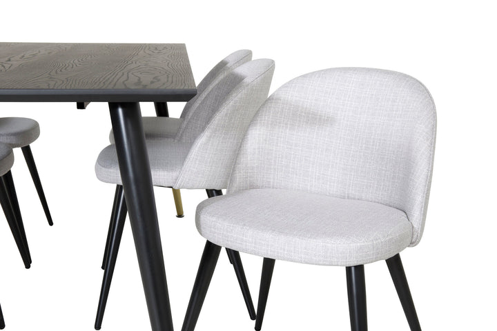 Venture Home Dipp Dining Table - 180*90cm - Black / Black Brass+Velvet Dining Chiar - Black legs - Light GreyFabric_6