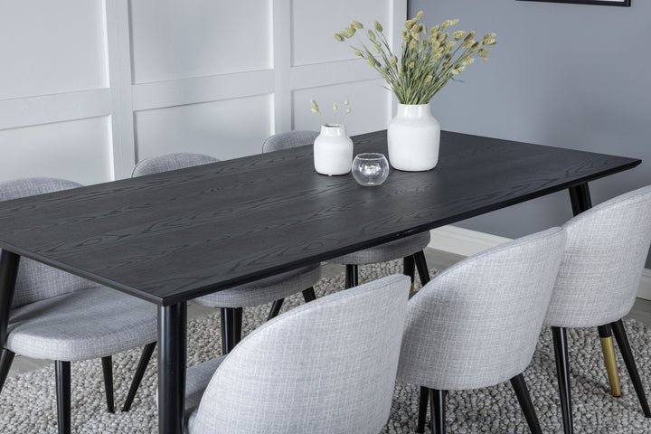 Venture Home Dipp Dining Table - 180*90cm - Black / Black Brass+Velvet Dining Chiar - Black legs - Light GreyFabric_6