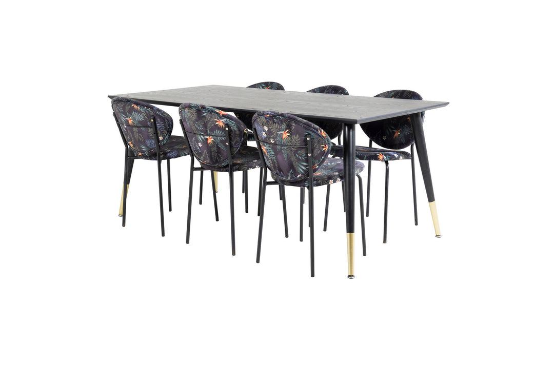 Venture Home Dipp Dining Table - 180*90cm - Black / Black Brass+Vault Dining Chair - Black legs - Black Flower printed fabric_6