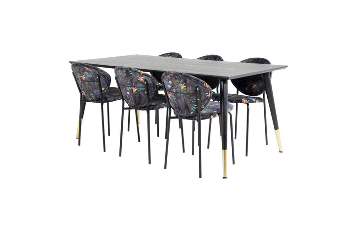 Venture Home Dipp Dining Table - 180*90cm - Black / Black Brass+Vault Dining Chair - Black legs - Black Flower printed fabric_6
