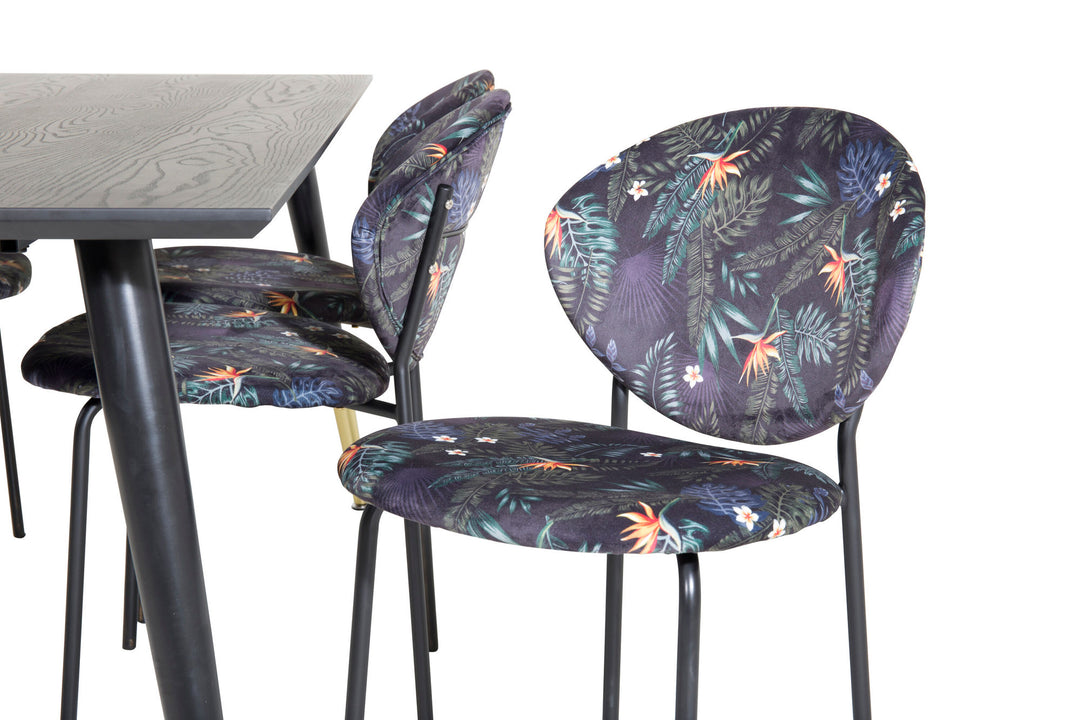 Venture Home Dipp Dining Table - 180*90cm - Black / Black Brass+Vault Dining Chair - Black legs - Black Flower printed fabric_6