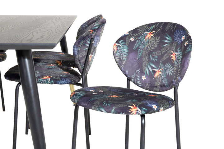 Venture Home Dipp Dining Table - 180*90cm - Black / Black Brass+Vault Dining Chair - Black legs - Black Flower printed fabric_6