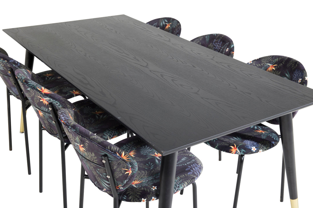 Venture Home Dipp Dining Table - 180*90cm - Black / Black Brass+Vault Dining Chair - Black legs - Black Flower printed fabric_6