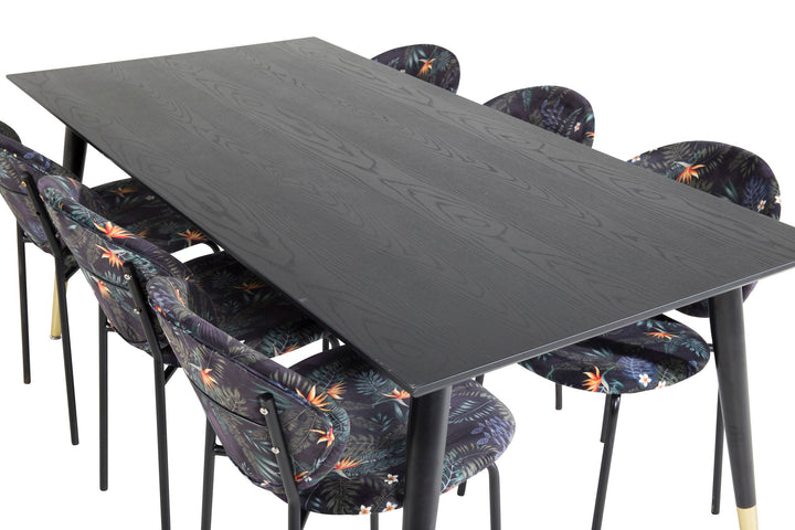Venture Home Dipp Dining Table - 180*90cm - Black / Black Brass+Vault Dining Chair - Black legs - Black Flower printed fabric_6