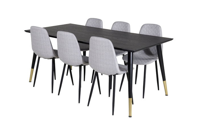 Venture Home Dipp Dining Table - 180*90cm - Black / Black Brass+Polar Diamond Dining Chair - Black Legs - Grey Fabric_6