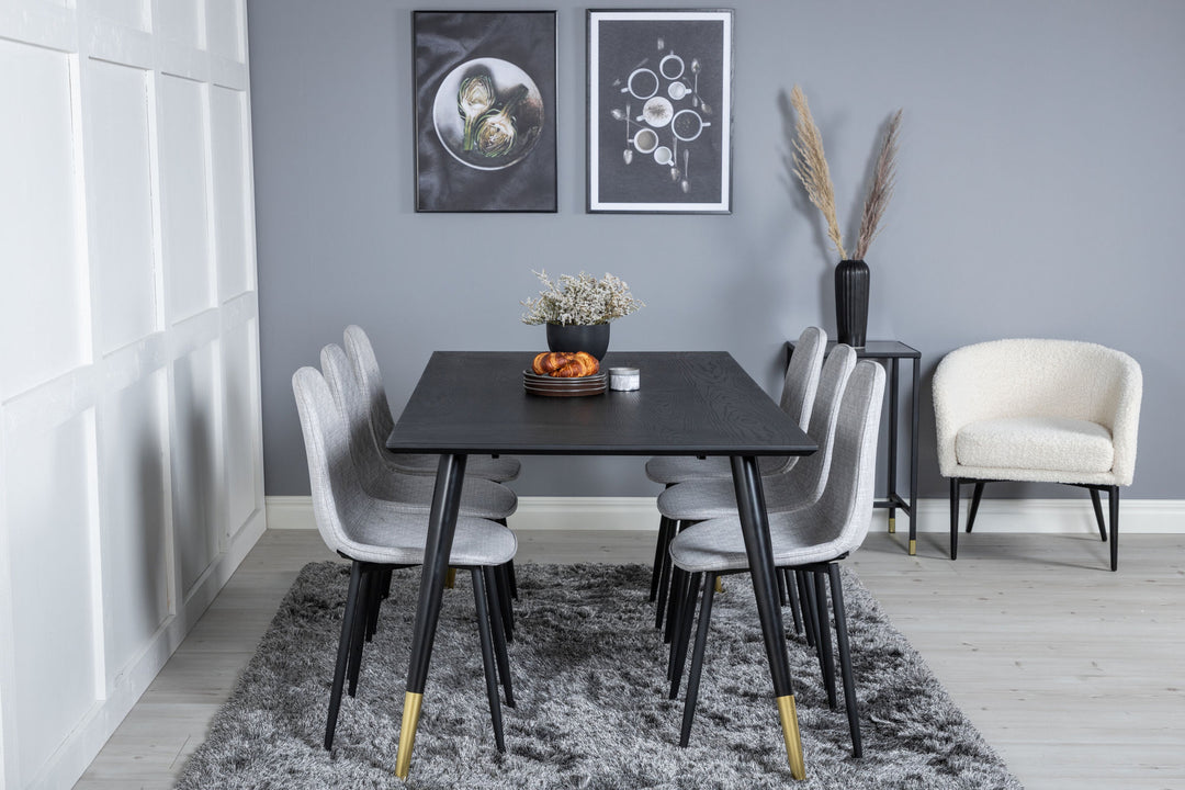 Venture Home Dipp Dining Table - 180*90cm - Black / Black Brass+Polar Diamond Dining Chair - Black Legs - Grey Fabric_6