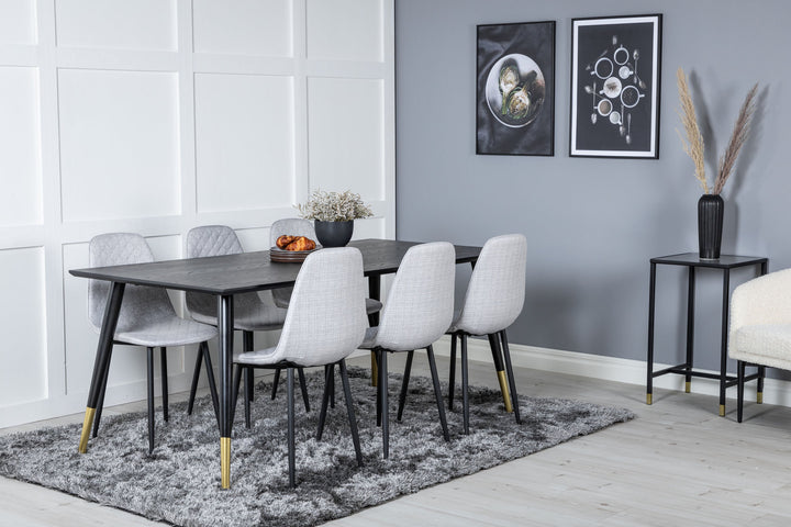 Venture Home Dipp Dining Table - 180*90cm - Black / Black Brass+Polar Diamond Dining Chair - Black Legs - Grey Fabric_6