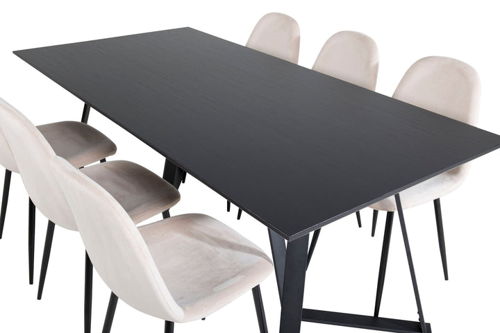 Venture Home Marina Dining Table - Black top / Black Legs +Polar Dining Chair- Black legs / Beige Velvet (ersätter 19902-880)_6
