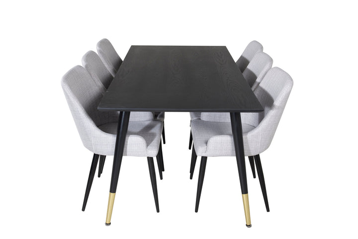 Venture Home Dipp Dining Table - 180*90cm - Black / Black Brass+Plaza Dining chair - Black legs - Light Grey Fabric_6
