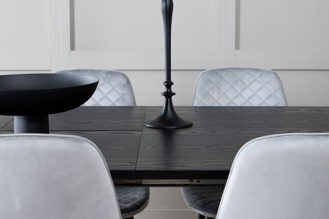 Venture Home Gold Extention table - 180/220*85*H76 Black Veneer - Black legs - Brass details+Polar Diamond Dining Chair - Black Legs - Grey Velvet_6