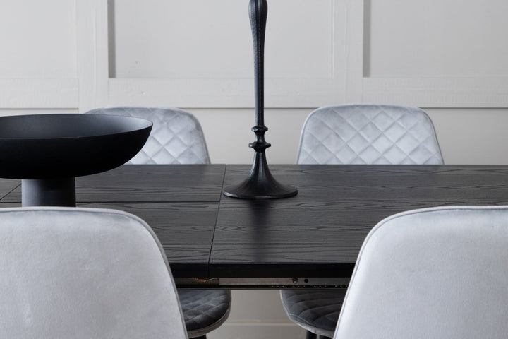 Venture Home Gold Extention table - 180/220*85*H76 Black Veneer - Black legs - Brass details+Polar Diamond Dining Chair - Black Legs - Grey Velvet_6
