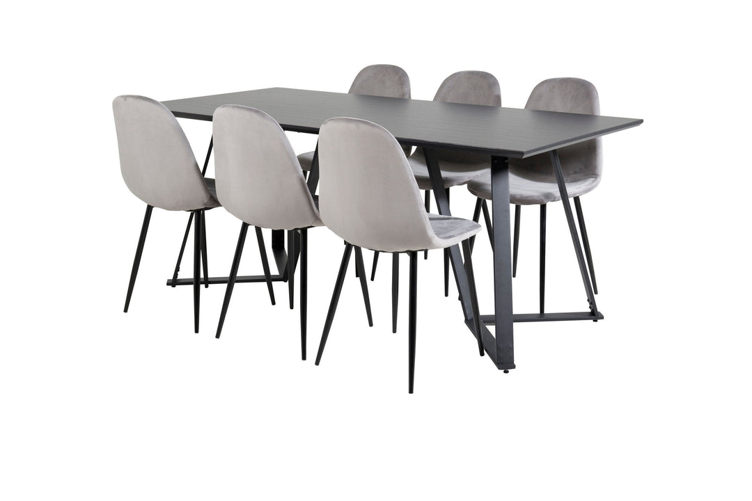 Venture Home Marina Dining Table - Black top / Black Legs +Polar Dining Chair - Black legs / Light Grey Velvet (ersätter 19902-885)_6