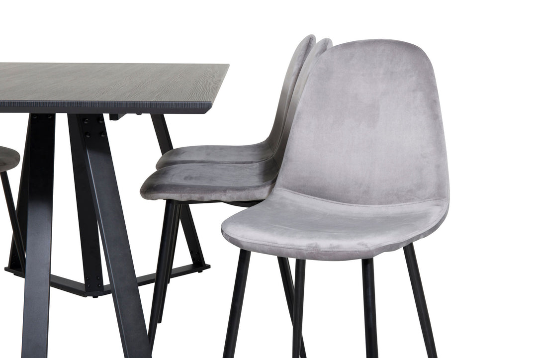 Venture Home Marina Dining Table - Black top / Black Legs +Polar Dining Chair - Black legs / Light Grey Velvet (ersätter 19902-885)_6